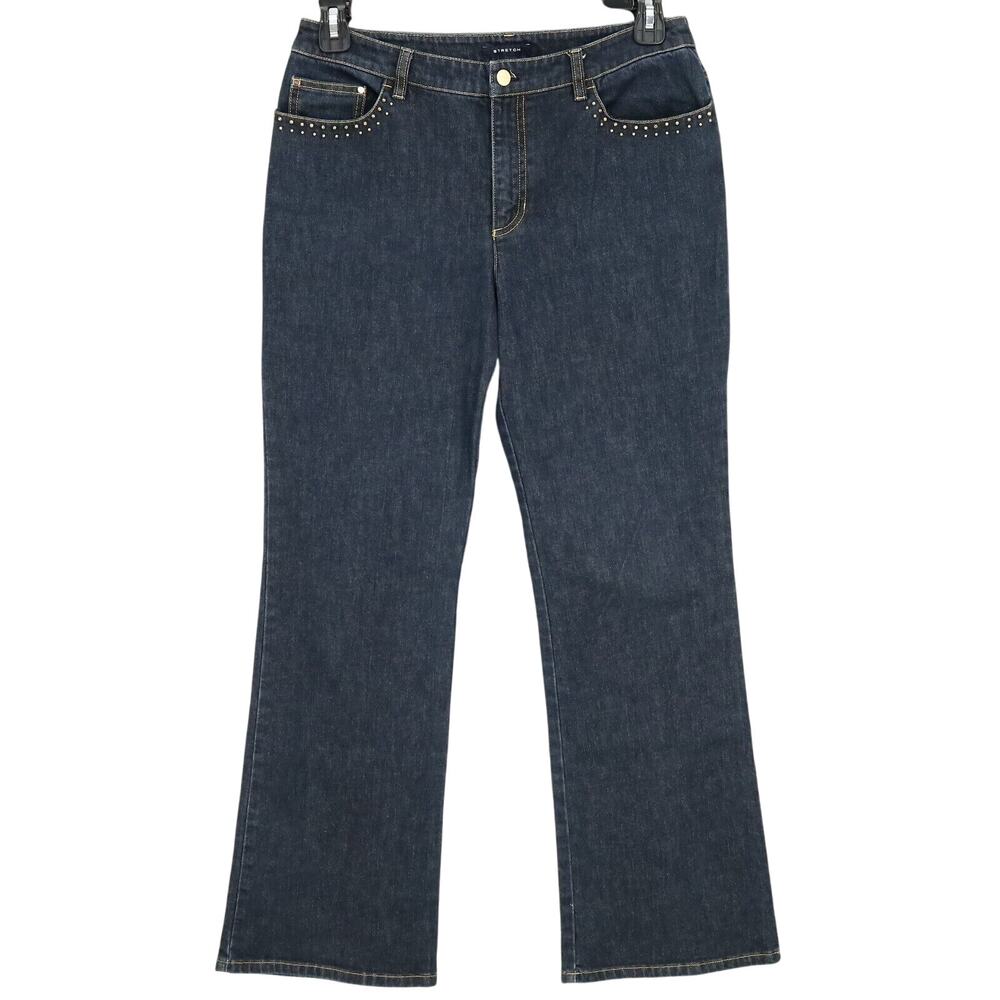 Jones New York Jeans Womens 8 Bootcut Flare Blue Stretch Denim Gold Beads